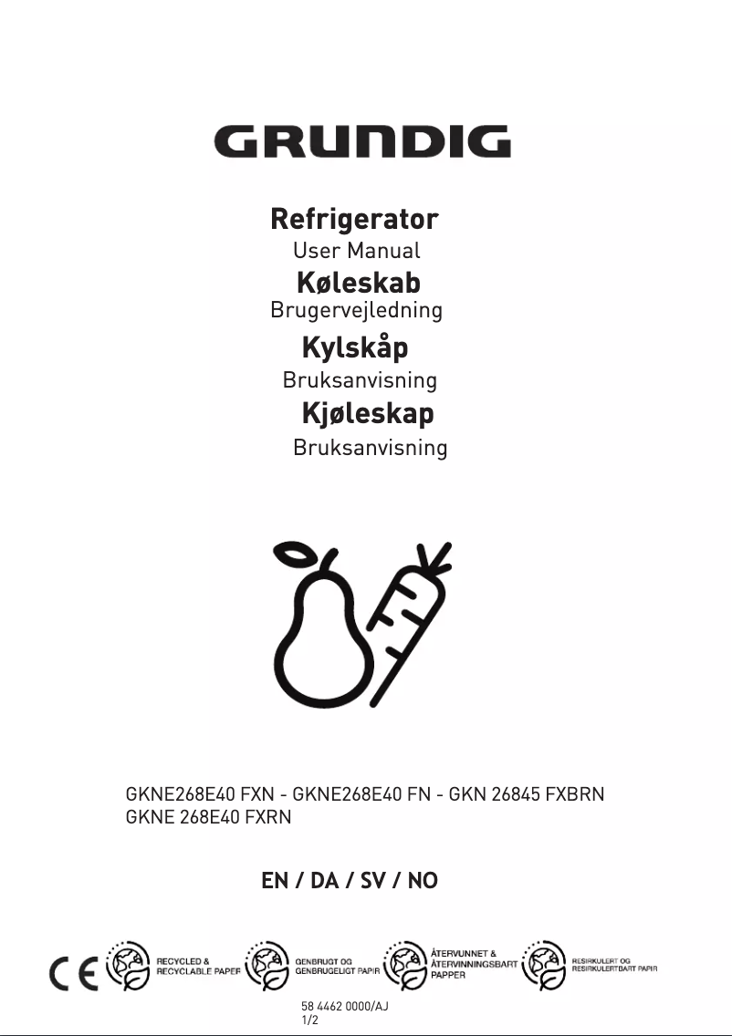 Page 1 de la notice Manuel utilisateur Grundig GKNE 268E40 FXN