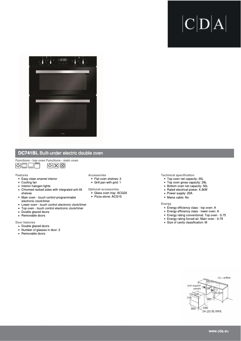 Page 1 de la notice Fiche technique CDA DC741BL