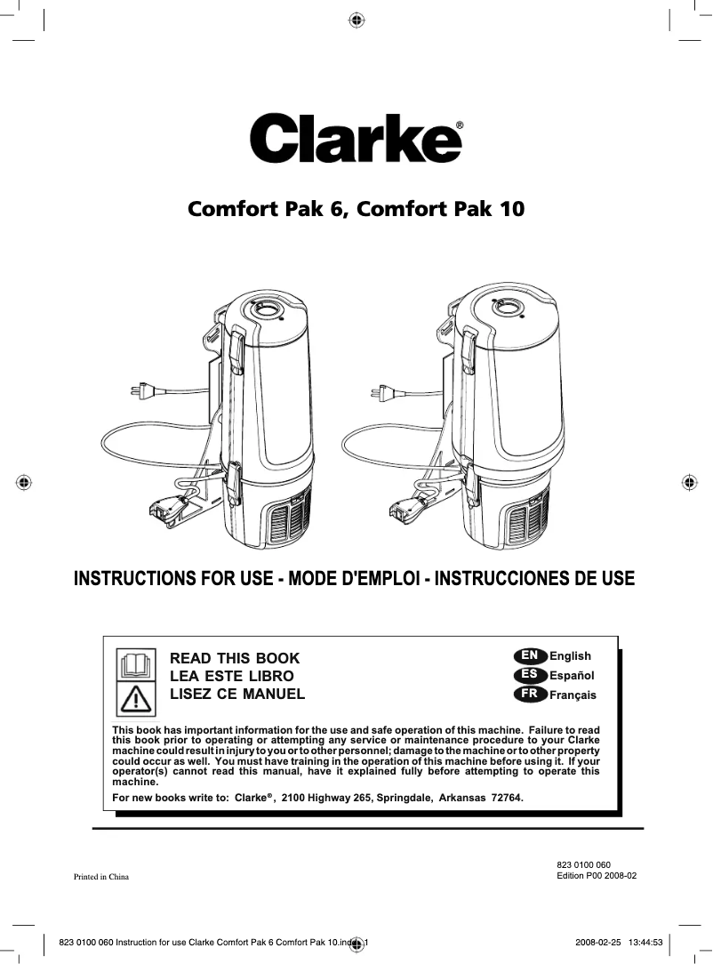 Page 1 de la notice Manuel utilisateur Clarke Comfort Pak 10