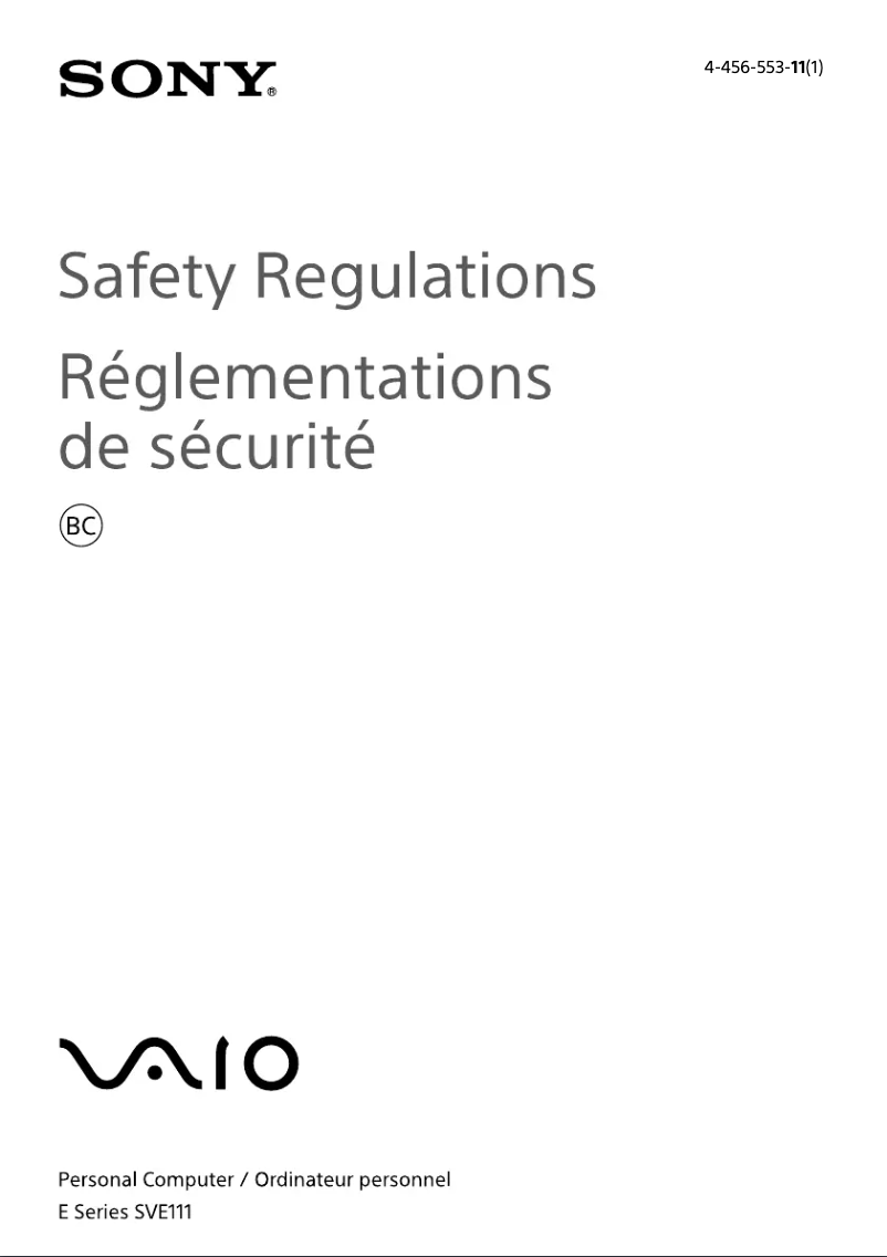 Page n°1 - Instructions de sécurité Sony Vaio SVE11135CXW