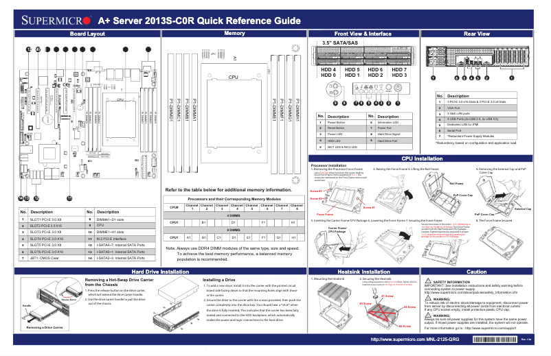 Page 1 de la notice Guide de démarrage rapide Supermicro A+ Server 2013S-C0R
