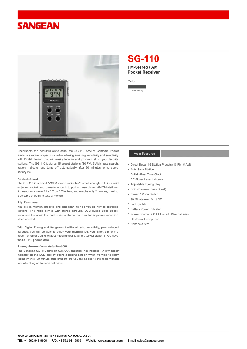 Image de la première page du manuel de l'appareil SG-110