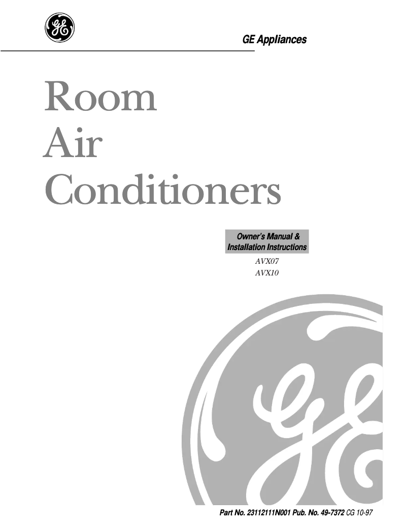 Page n°1 - Manuel d'utilisation et d'entretien GE AVX07FB