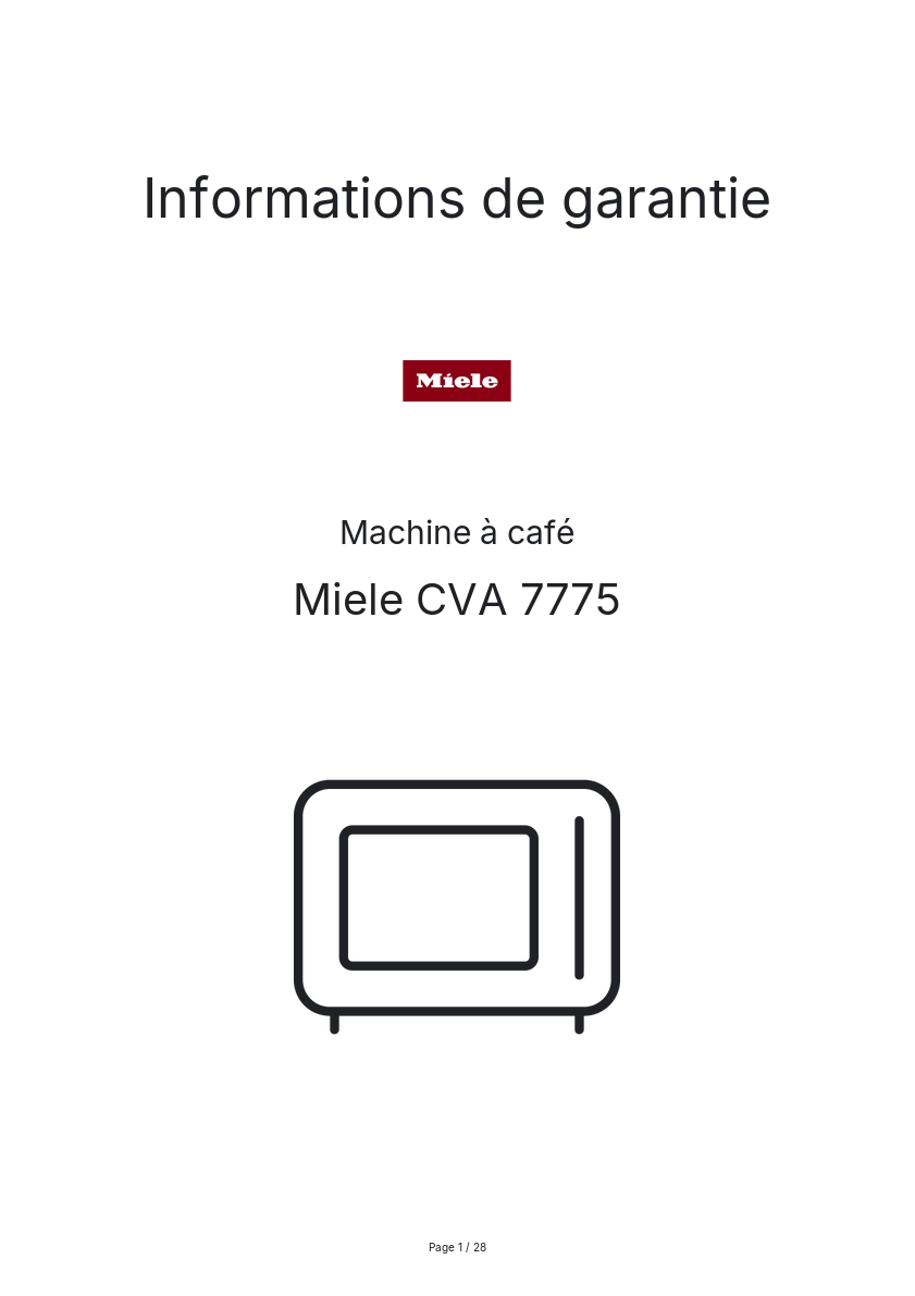 Page n°1 - Informations de garantie Miele CVA 7775