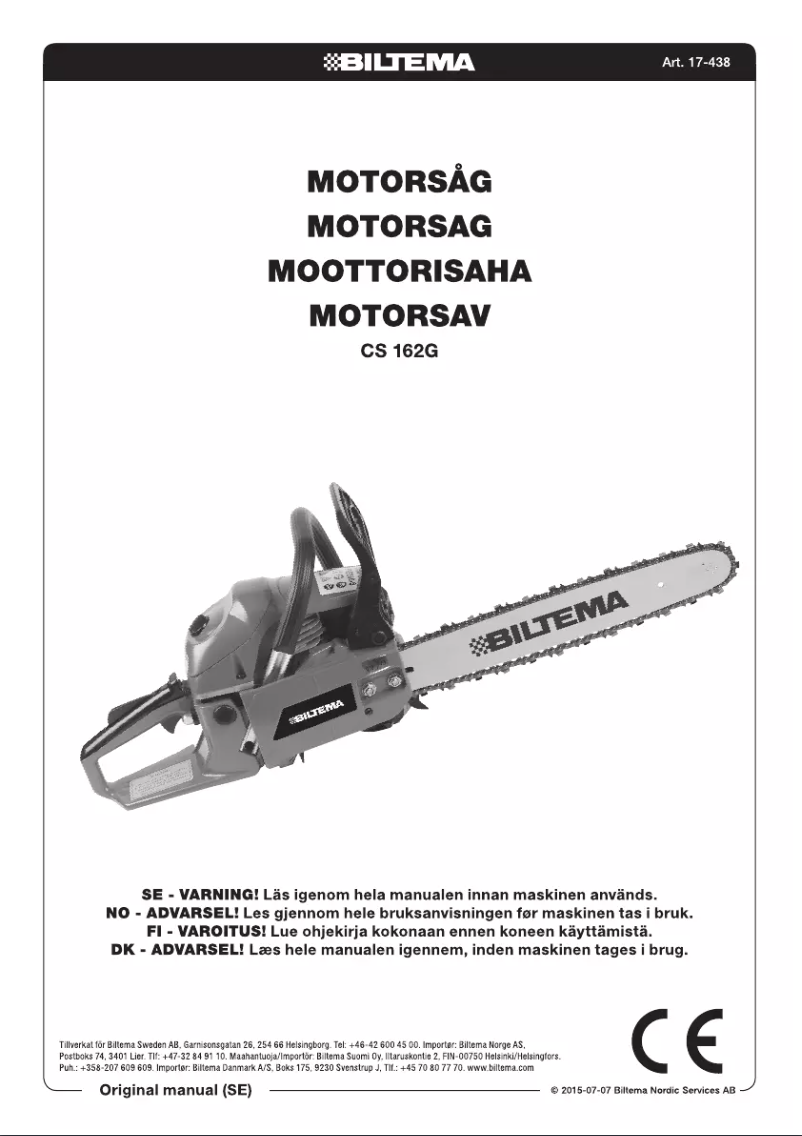 Page 1 de la notice Manuel utilisateur Biltema CS 162G