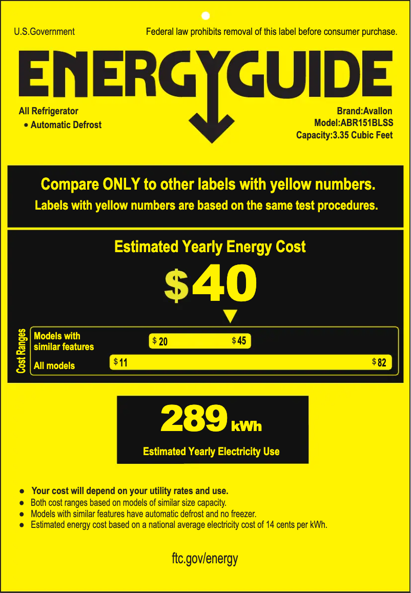 Page 1 de la notice Label énergétique Avallon ABR151BLSS