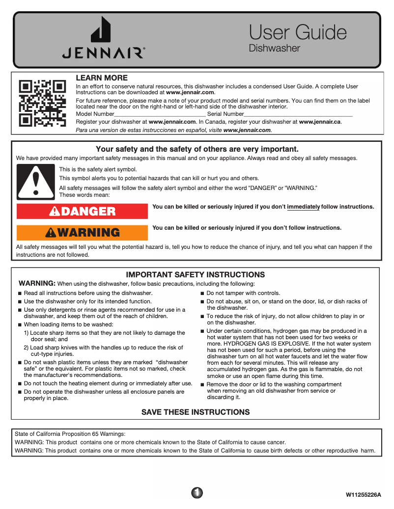 Page 1 of the manual User Manual JennAir JDTSS244GM