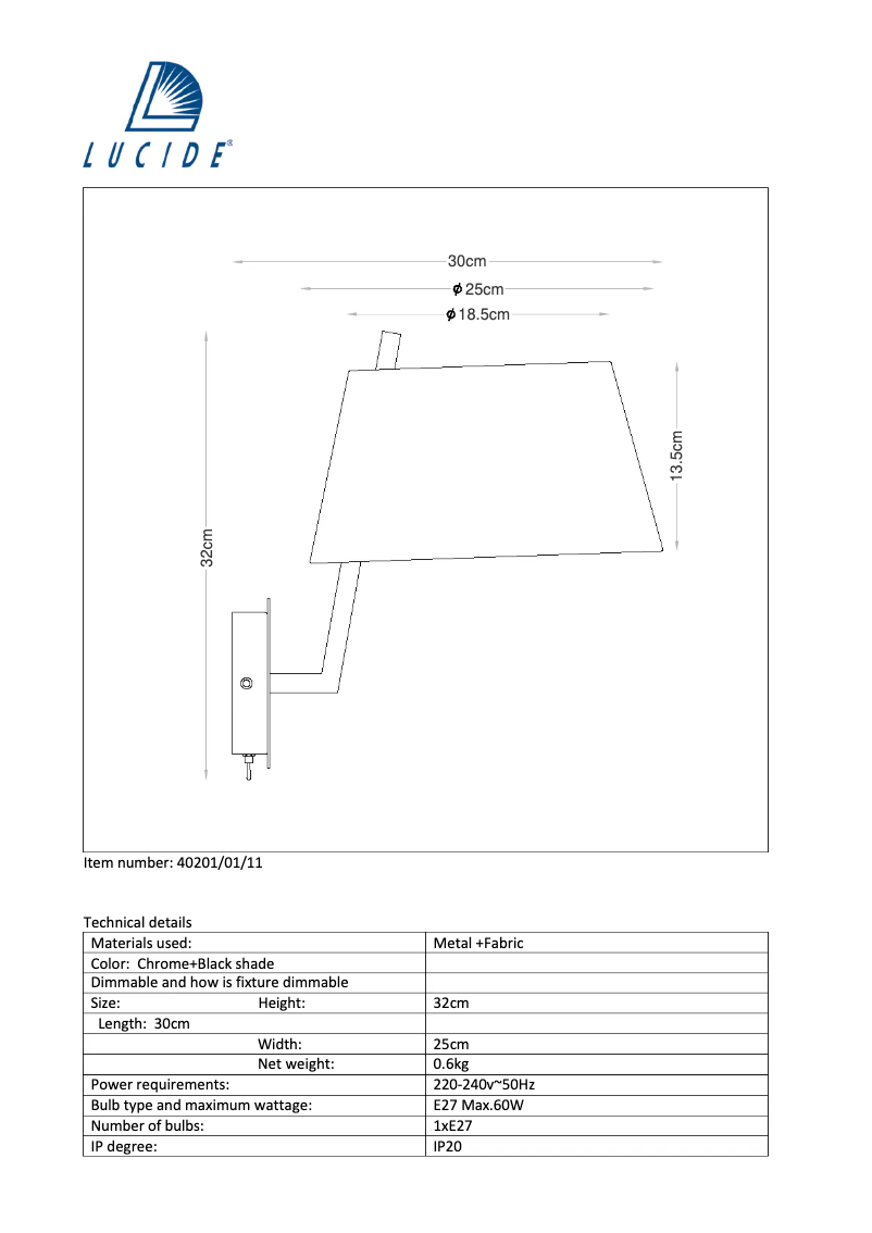 Page 1 de la notice Manuel utilisateur Lucide Saxen 40201/01/11