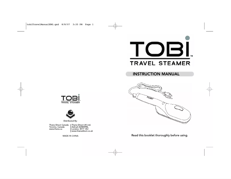 Page n°1 - Manuel utilisateur Thane Tobi Travel Steamer