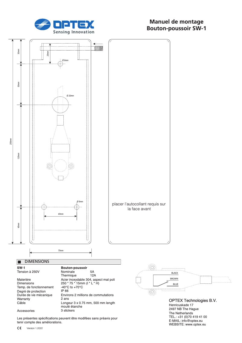 Página 1 del manual Manual de usuario Optex SW-2