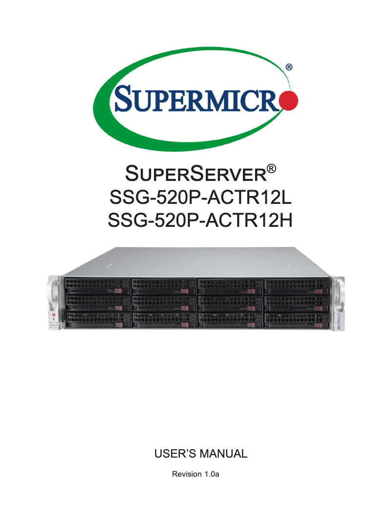 Page 1 de la notice Manuel utilisateur Supermicro SuperServer SSG-520P-ACTR12H