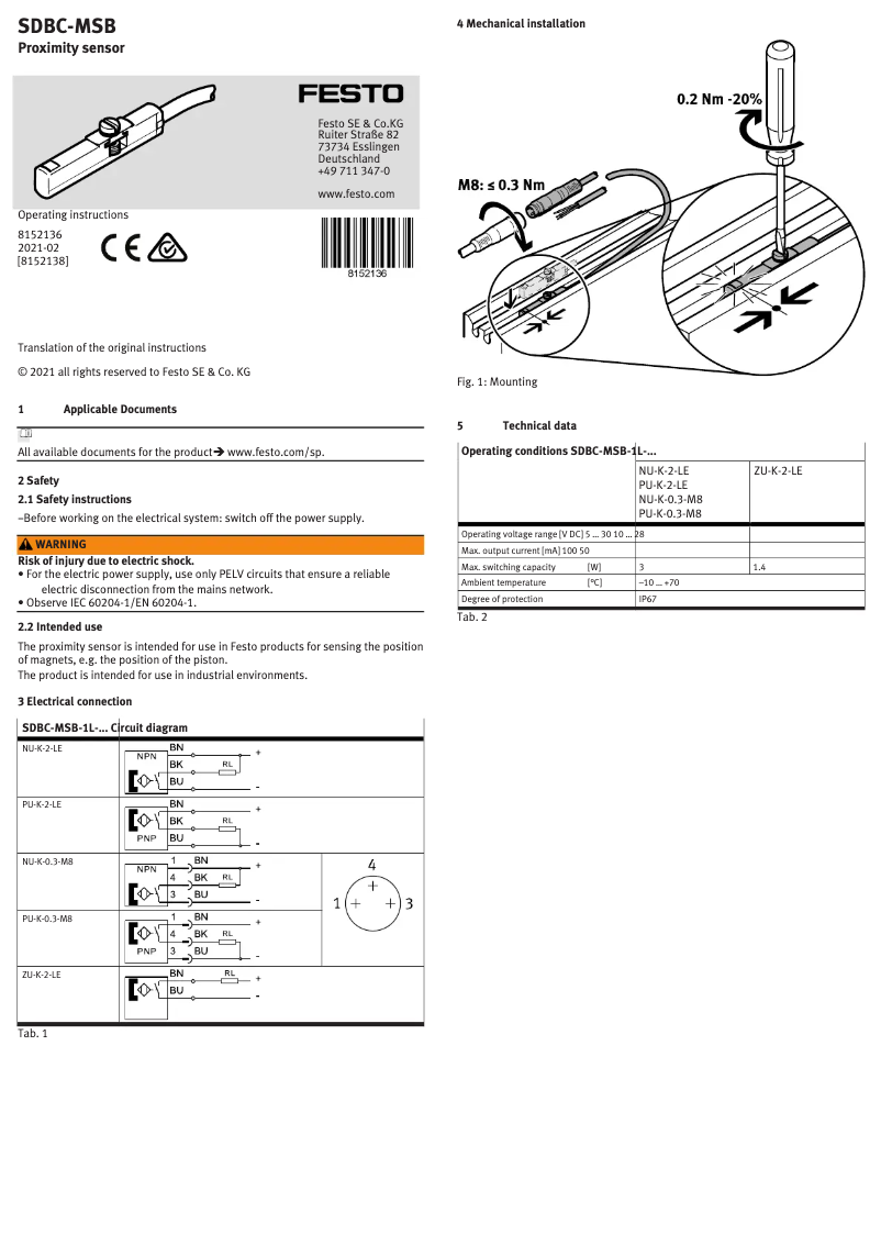 Page n°1 - Manuel utilisateur Festo SDBC-MSB-1L-NU-K-2-LE
