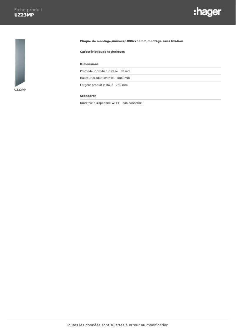 Page 1 de la notice Manuel utilisateur Hager UZ23MP