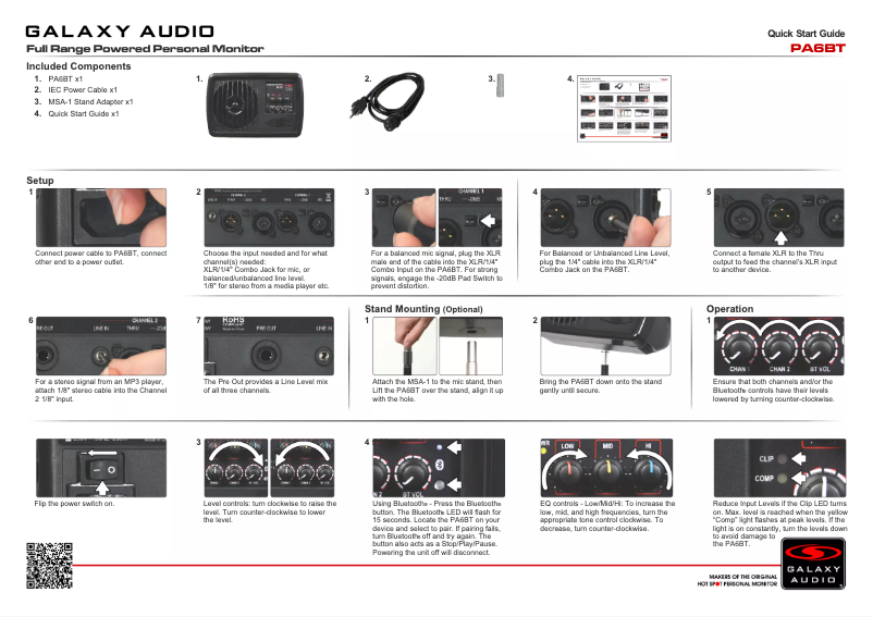 Page n°1 - Manuel utilisateur Galaxy Audio PA6BT