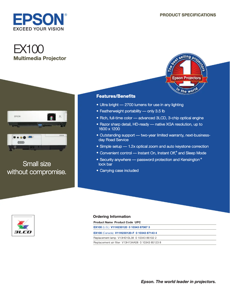 Page 1 de la notice Brochure Epson EX100