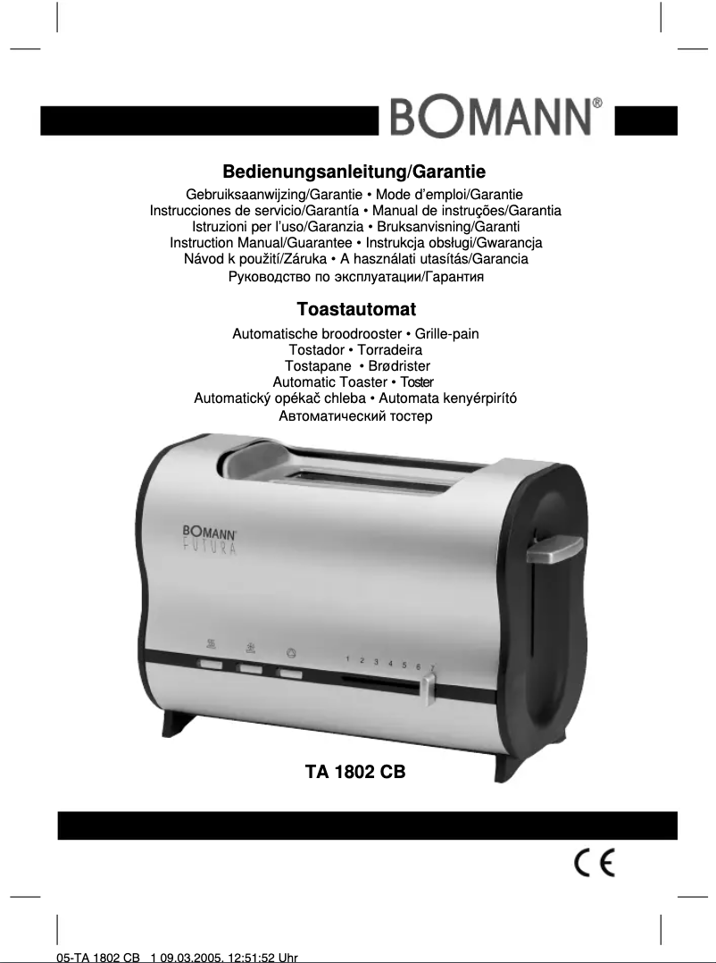 Page n°1 - Manuel utilisateur Bomann TA 1802 CB