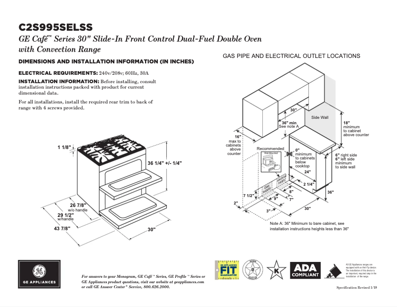Page n°1 - Fiche technique GE Café C2S995SELSS