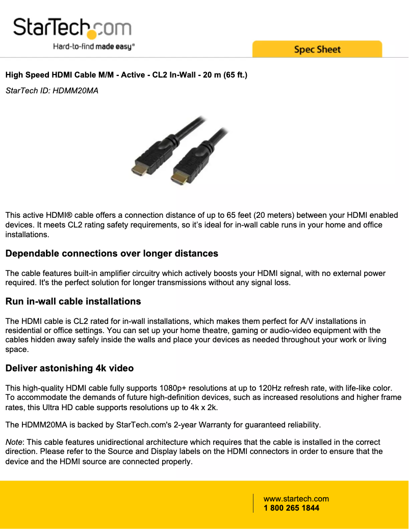 Page 1 de la notice Manuel utilisateur StarTech.com HDMM20MA