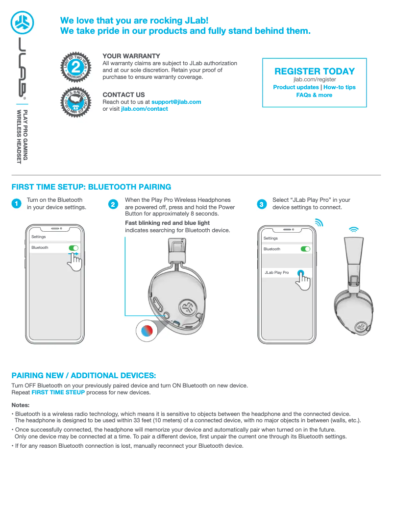 Page 1 de la notice Manuel utilisateur JLab Play Gaming Wireless Headset