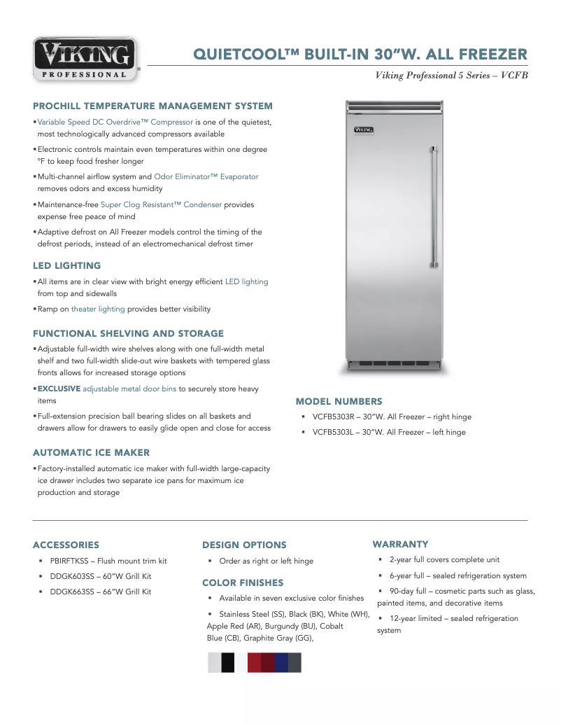 Page 1 de la notice Fiche technique Viking VCFB5303R