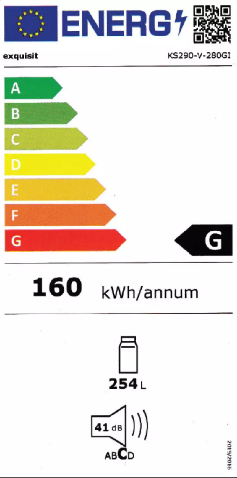 Page 1 de la notice Label énergétique Exquisit KS290-V-280GI