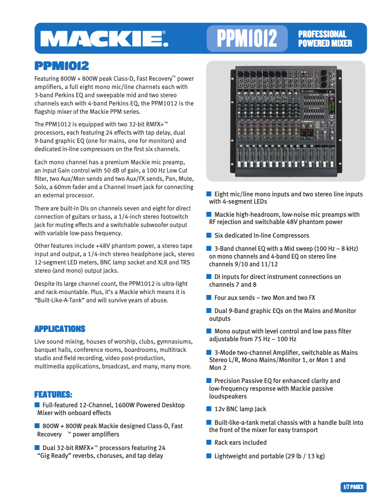 Page 1 de la notice Fiche technique Mackie PPM1012