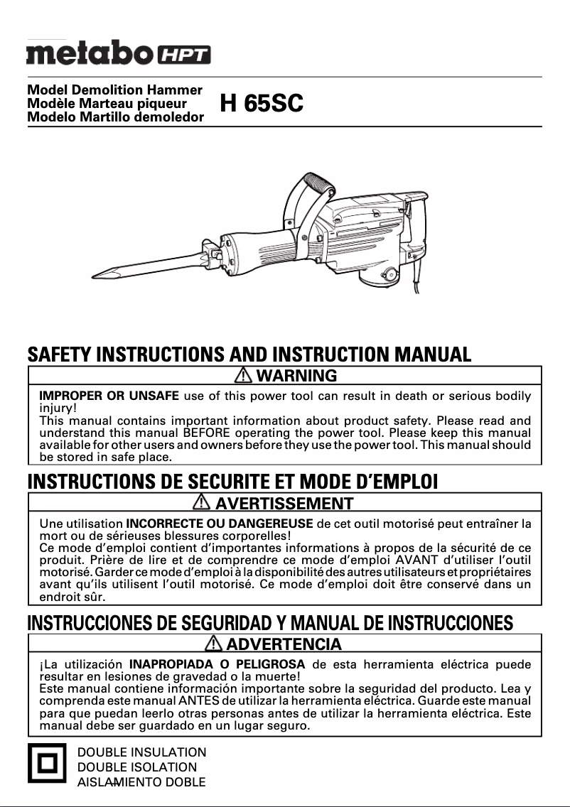 Page n°1 - Manuel utilisateur Metabo H 65SC