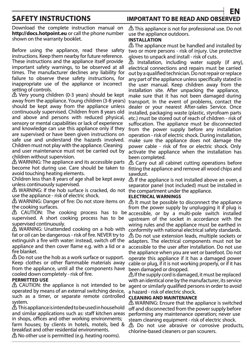 Page n°1 - Manuel utilisateur Hotpoint HR 636 A