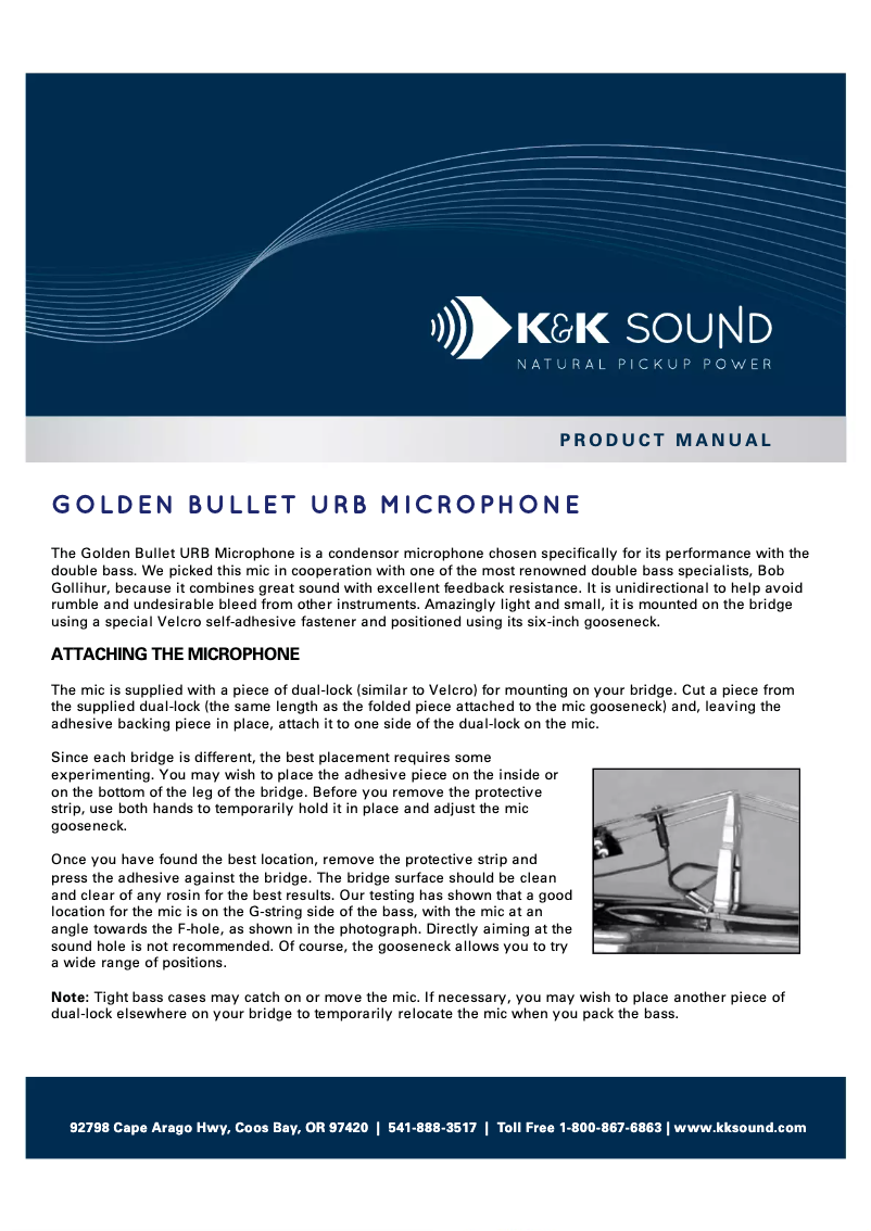 Page n°1 - Manuel utilisateur K&K Sound Golden Bullet URB