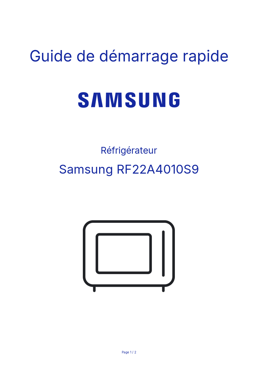 Page n°1 - Guide de démarrage rapide Samsung RF22A4010S9