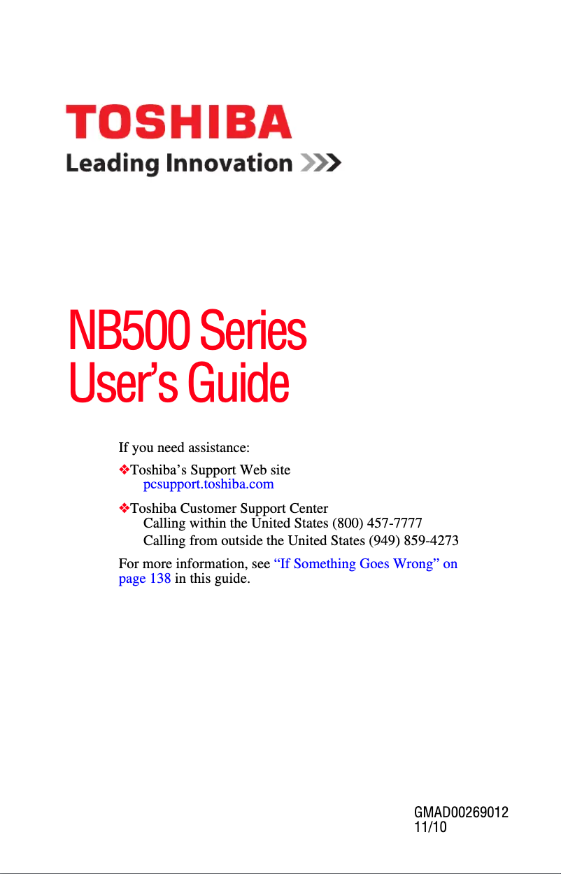 Page n°1 - Manuel utilisateur Toshiba Mini NB500