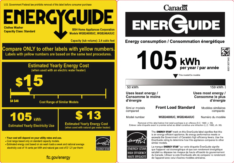 Page n°1 - Label énergétique Bosch WGB24600UC
