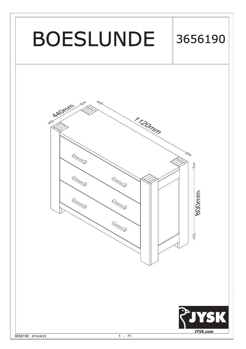 Page n°1 - Manuel utilisateur JYSK Boeslunde (112x80x44)