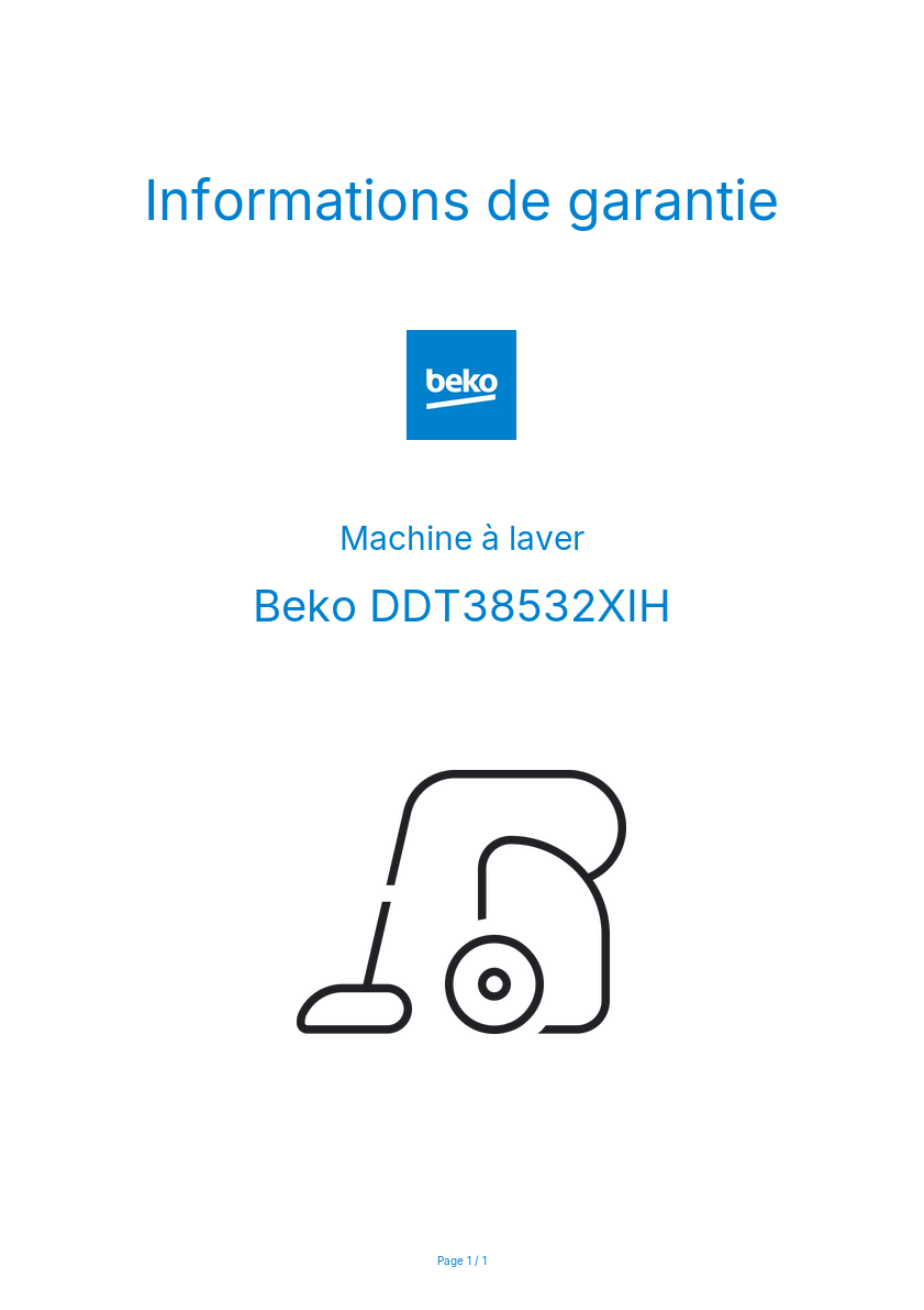 Page n°1 - Informations de garantie Beko DDT38532XIH