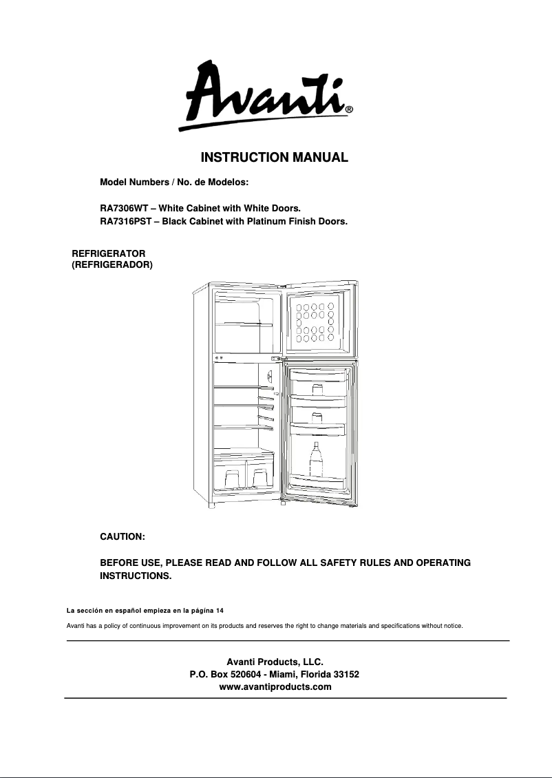 Image de la première page du manuel de l'appareil RA7316PST