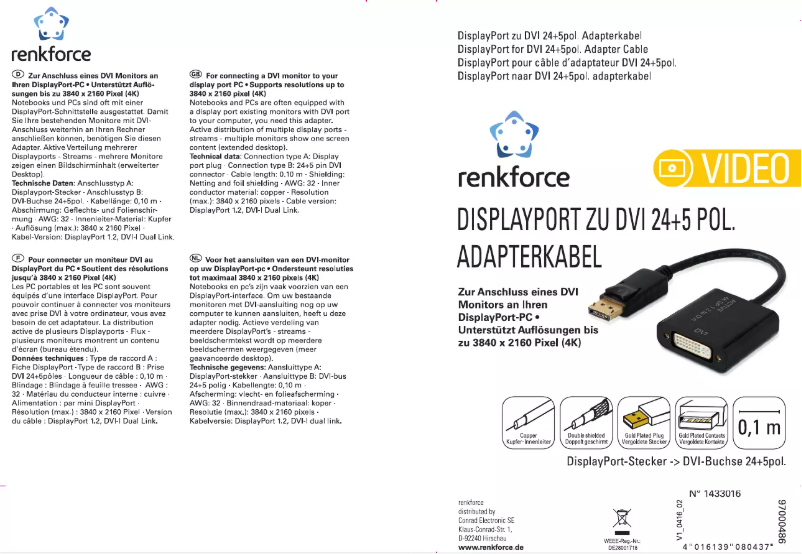 Page 1 de la notice Manuel utilisateur Renkforce RF-4299048