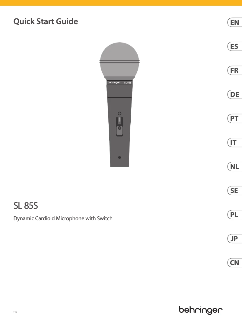 Página 1 del manual Guía de inicio rápido Behringer SL 85S