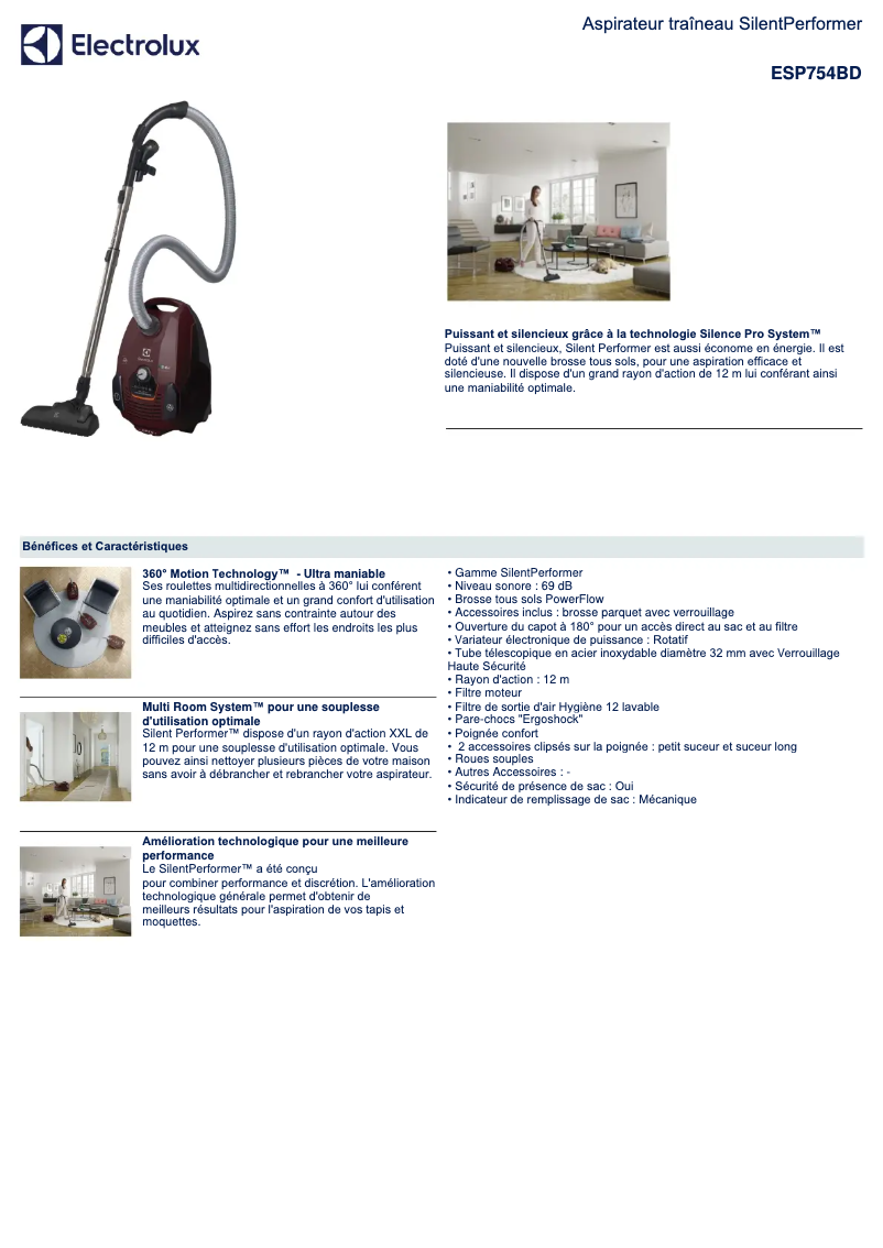 Image de la première page du manuel de l'appareil SilentPerformer ESP754BD