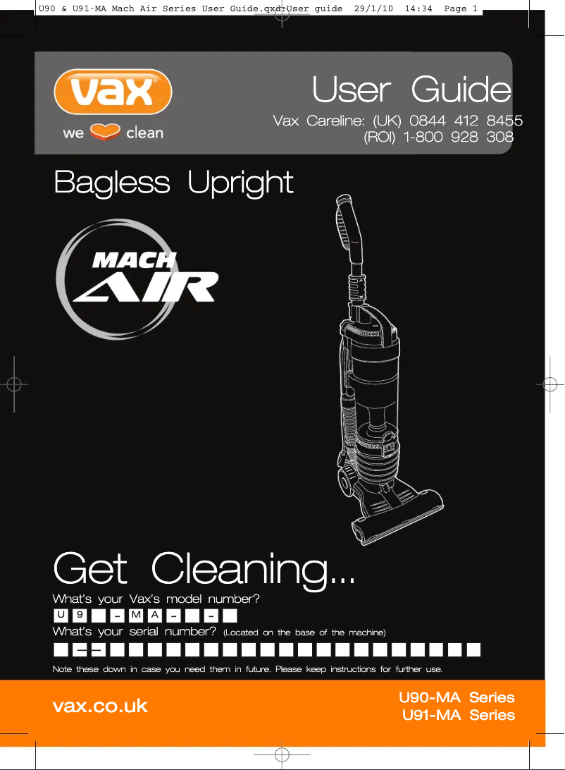 Page 1 de la notice Manuel utilisateur Vax Air Reach