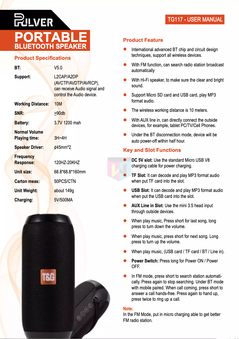 Page n°1 - Manuel utilisateur Pulver TG117