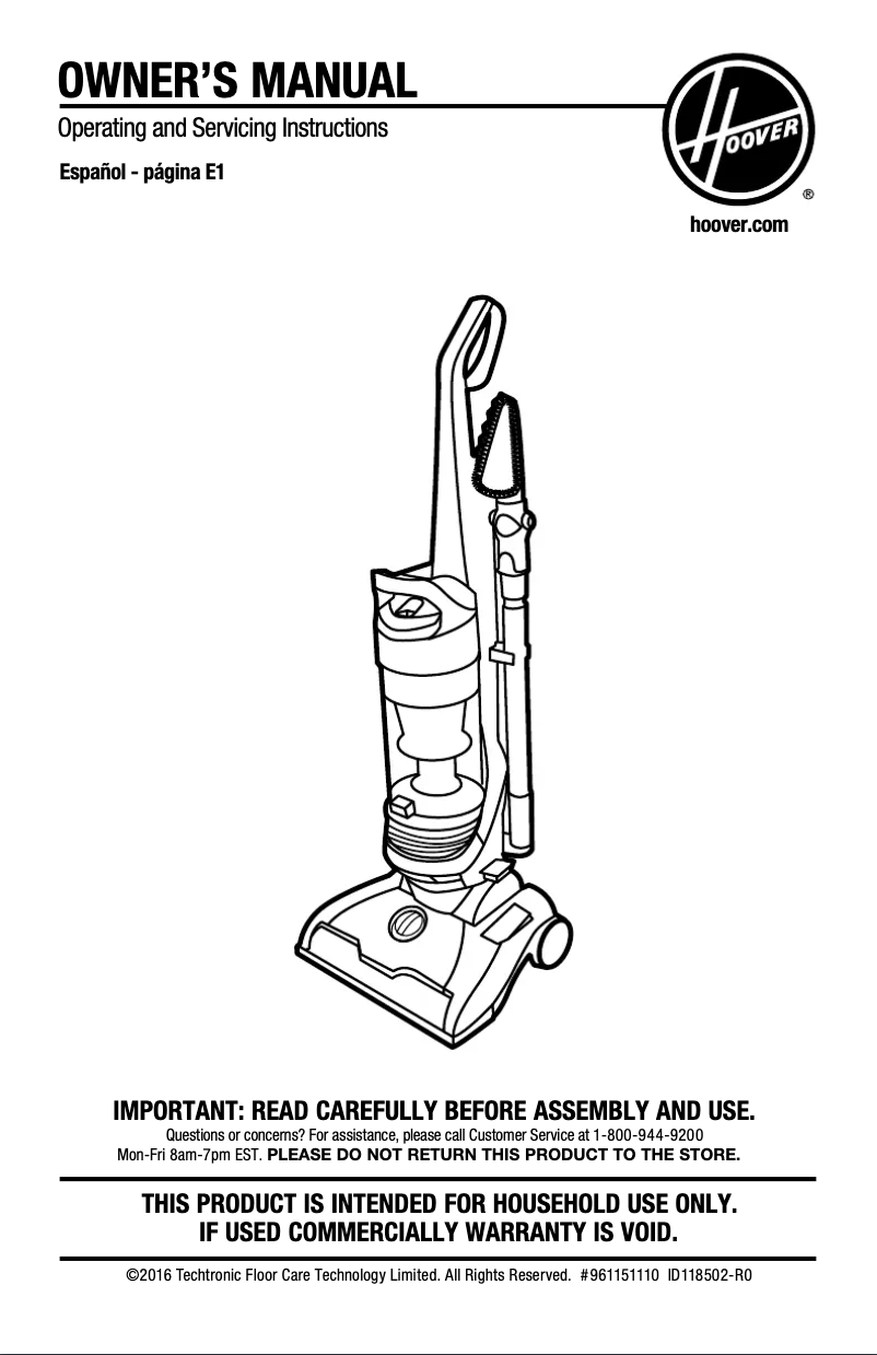 Page n°1 - Manuel utilisateur Hoover WindTunnel 2 Whole House UH71250