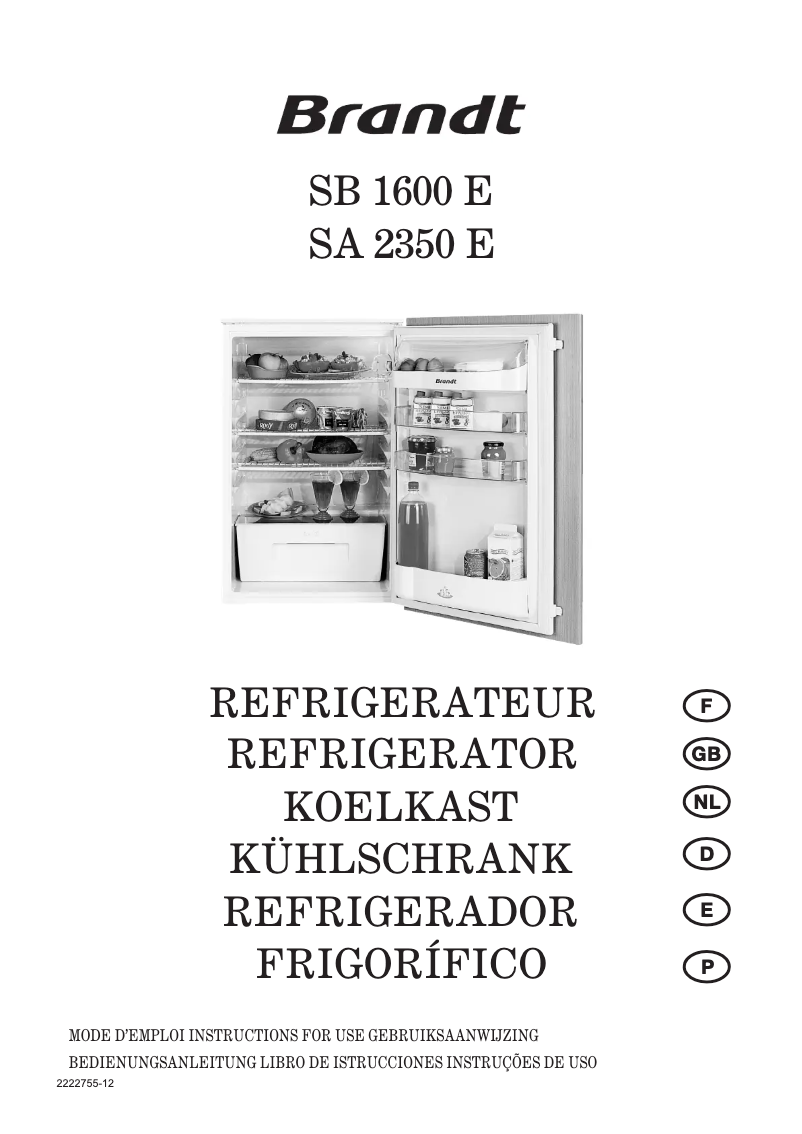 Page n°1 - Manuel utilisateur Brandt SB1600E