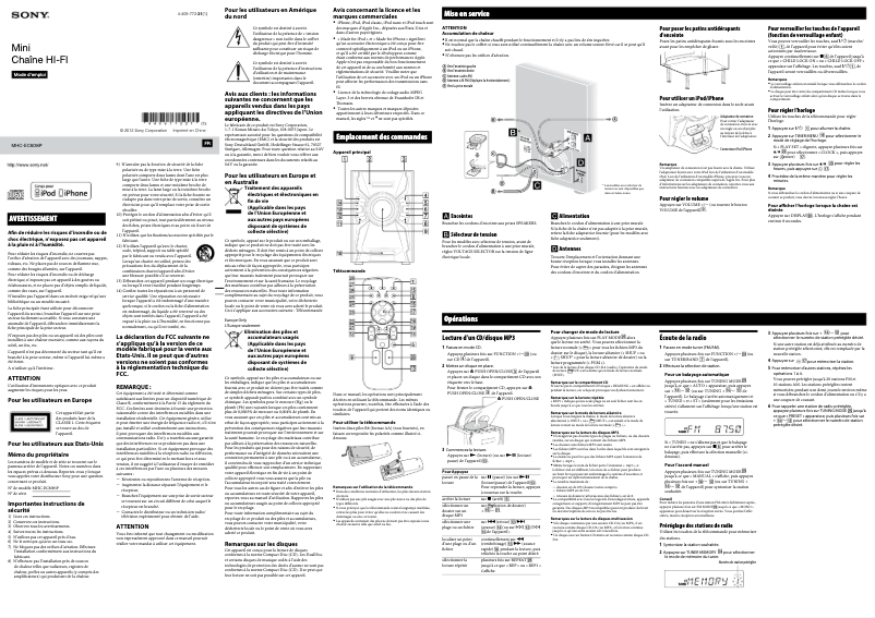 Page n°1 - Manuel utilisateur Sony MHC-EC609iP
