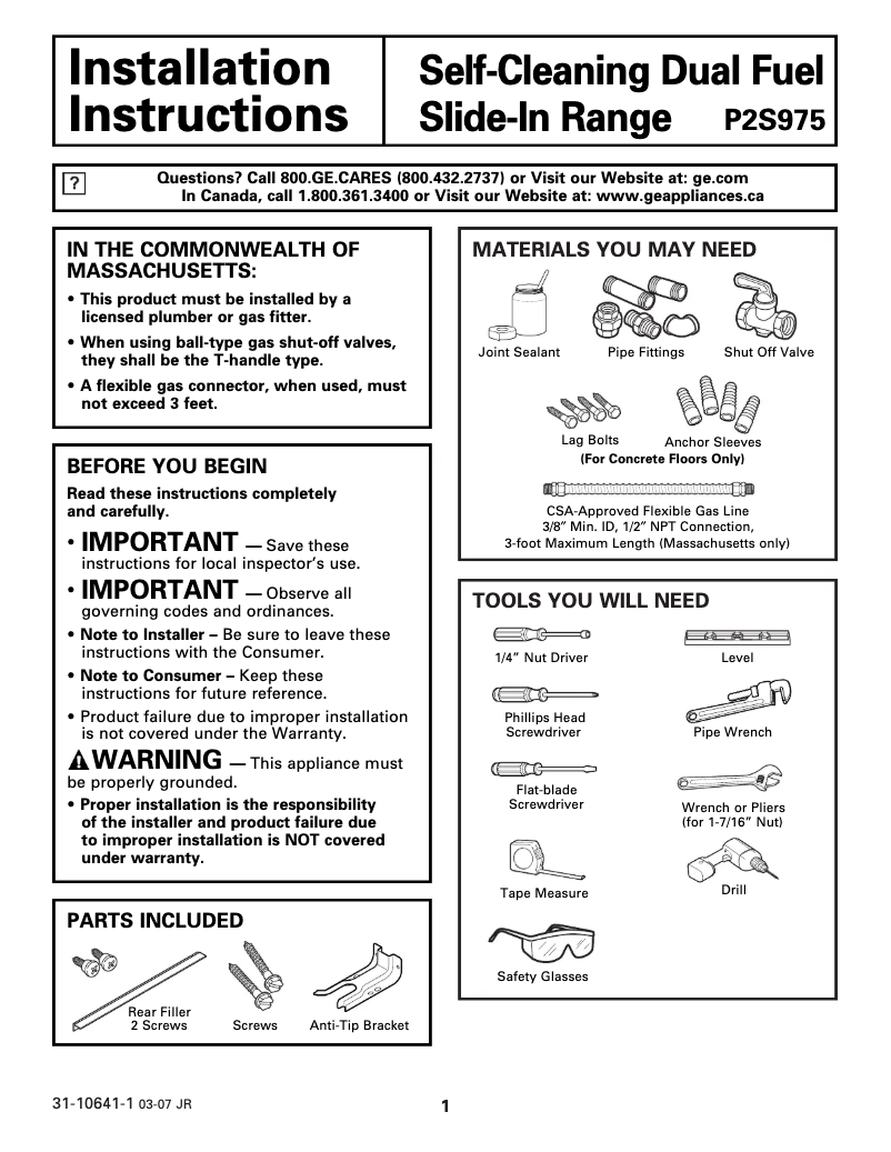 Image de la première page du manuel de l'appareil Profile P2S975WEMWW