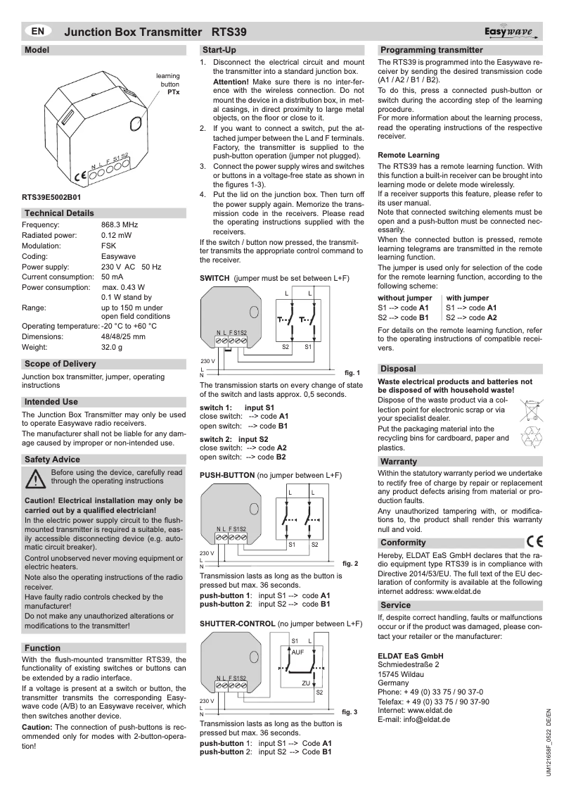 Page n°1 - Manuel utilisateur Eldat RTS39