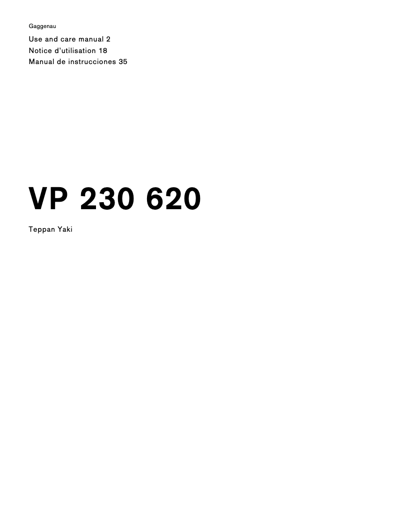 Page n°1 - Manuel utilisateur Gaggenau VP230620