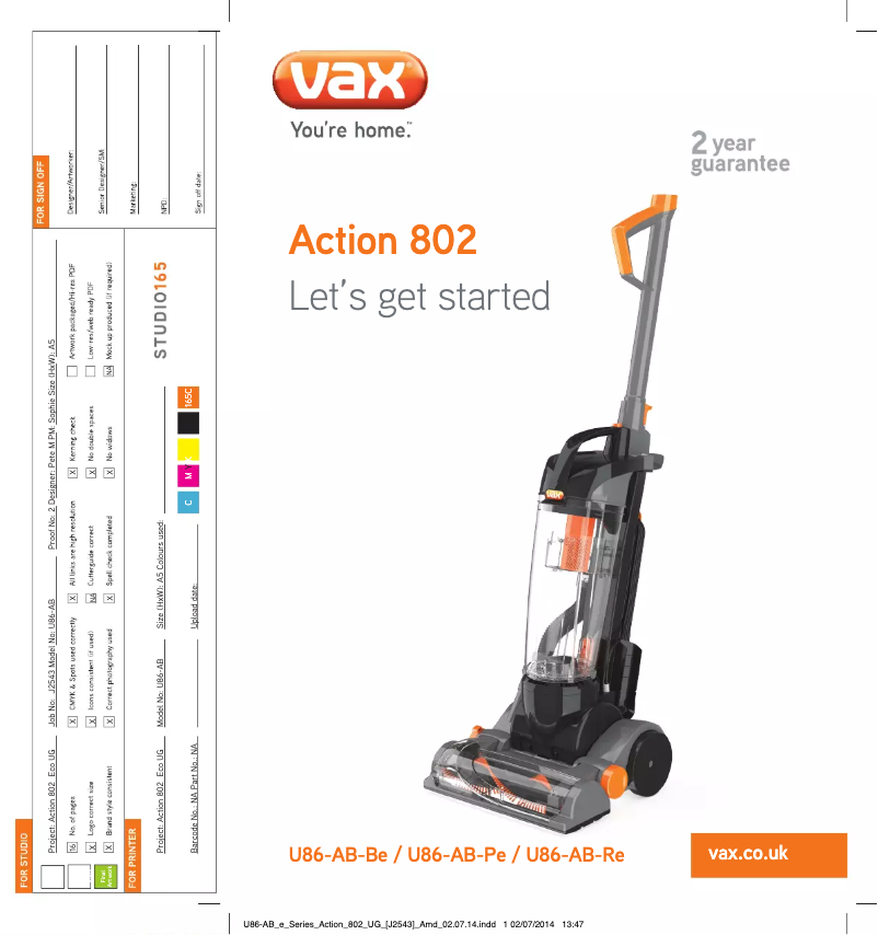 Page 1 de la notice Manuel utilisateur Vax Action 802 U86-IB3-Pe