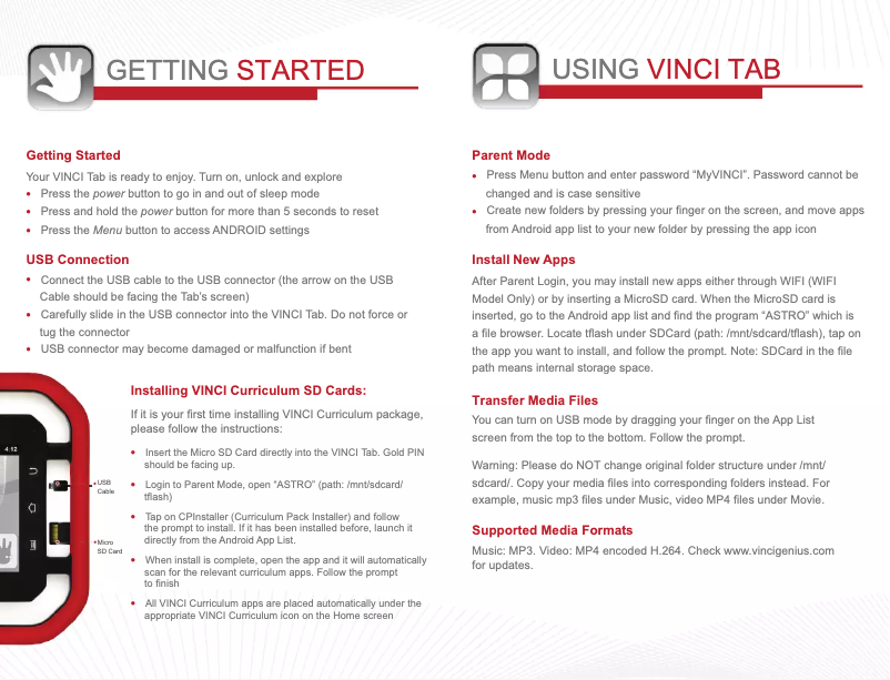 Imagen de la primera página del manual del dispositivo Tab II