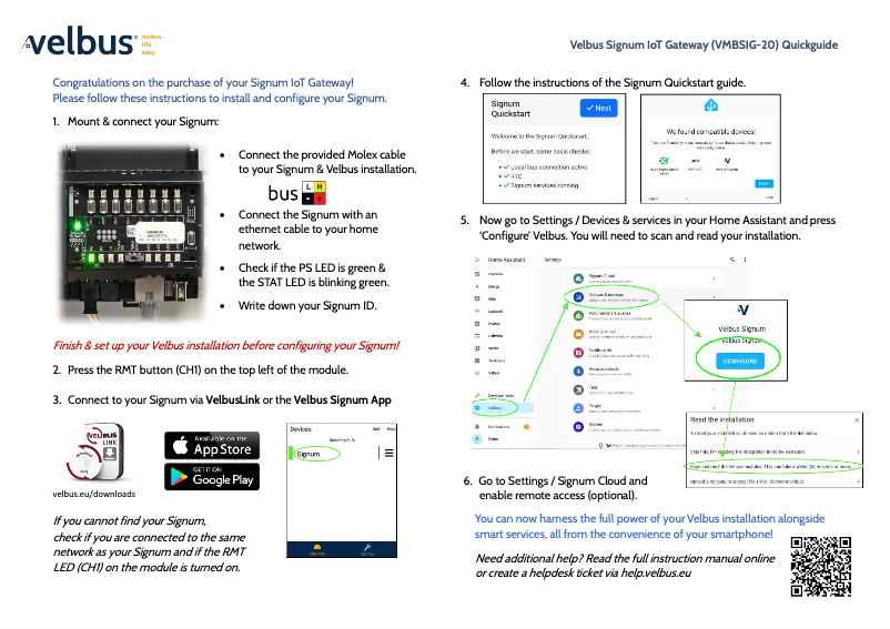 Page n°1 - Guide de démarrage rapide Velbus VMBSIG-20