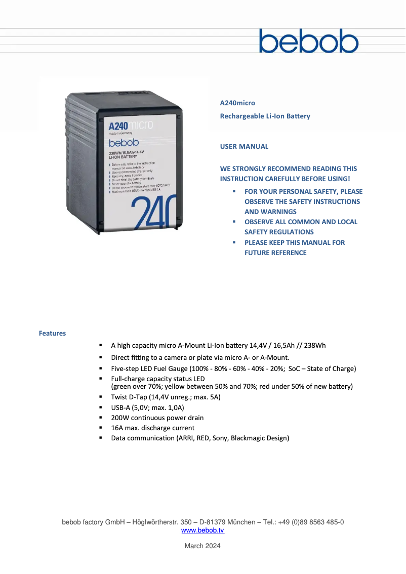 Image de la première page du manuel de l'appareil A240MICRO